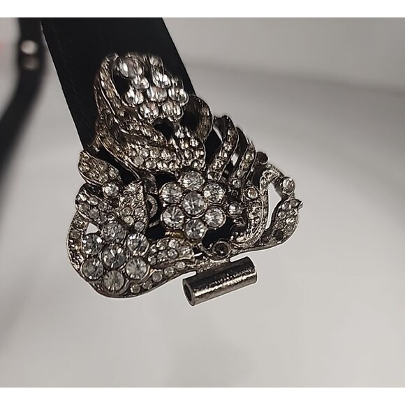 1 Of a Kind ESCADA Vintage womens belt satin leather black Crystal studs buckle - Picture 11 of 15